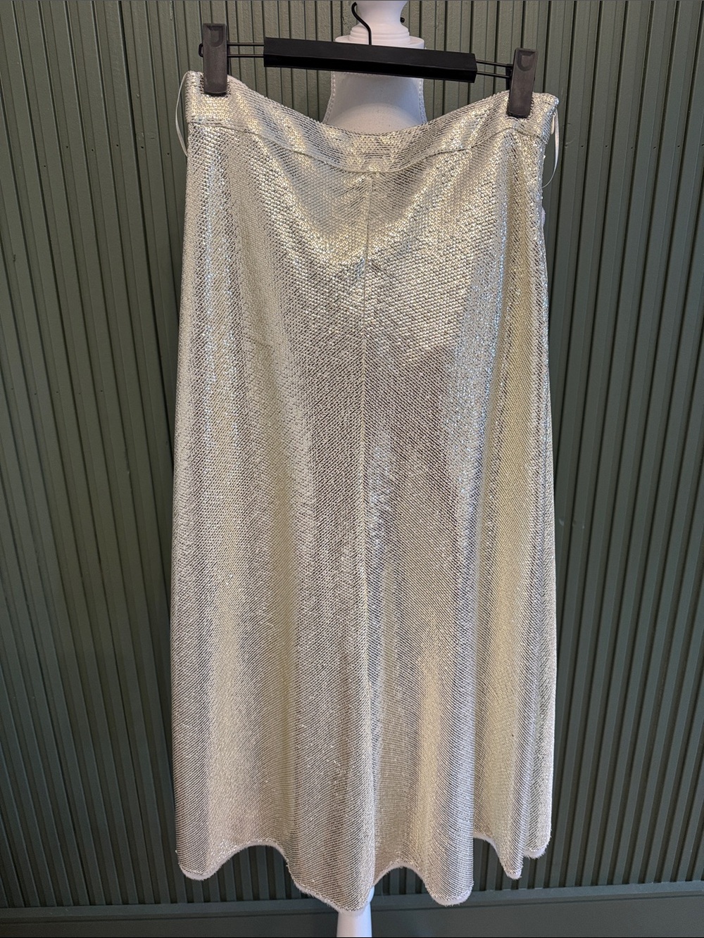 Zara Metallic Silver A-Line Midi Skirt